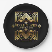 ブラック&金ゴールドアールデコ結婚ズ ペーパープレート (正面)