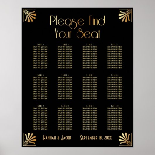 ブラック&金ゴールドアールデコ12テーブル座席表 ポスター (正面)