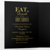 ブラック&金ゴールドアールデコ、ドリンク食べベビーシャワースイート 三つ折り招待状 (内部最初)