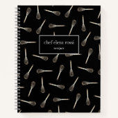 ブラック&金ゴールドウィスクパターン |シェフケータリングレシピ ノートブック (正面)