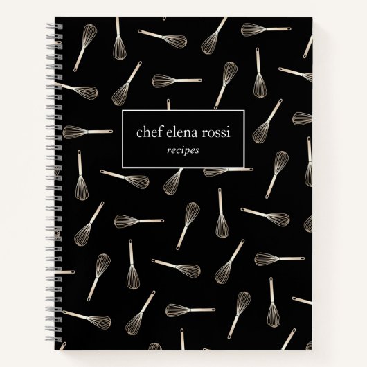 ブラック&金ゴールドウィスクパターン |シェフケータリングレシピ ノートブック (正面)