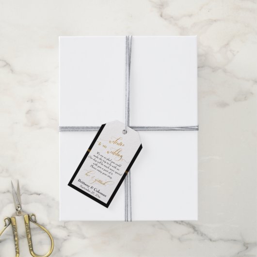 ブラック&金ゴールドウェルカムラブ&感謝結婚の気持ち ギフトタグ (より糸付き)