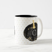 ブラック&金ゴールドウォーターカラーモノグラムパンプキンハロウィーン ツートーンマグカップ (正面右)