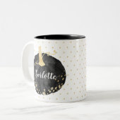 ブラック&金ゴールドウォーターカラーモノグラムパンプキンハロウィーン ツートーンマグカップ (正面左)