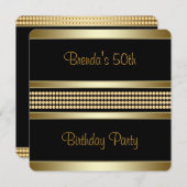 ブラック&金ゴールドウーマンズバースデーパーティー 招待状 (正面/裏面)