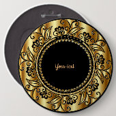 ブラック&金ゴールドエレガンステンプレート 缶バッジ (正面&裏面)