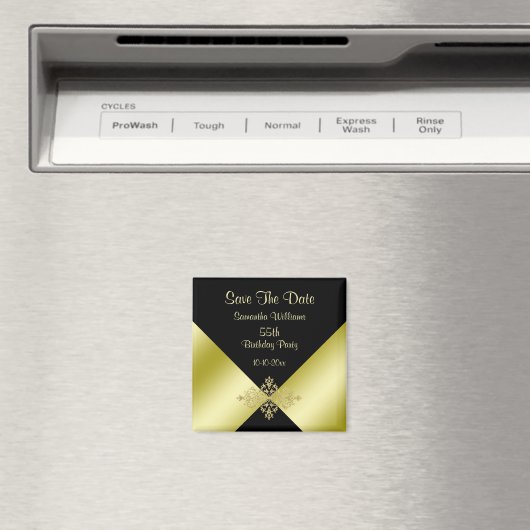 ブラック&金ゴールドエレガンス55誕生日ザ・デイトを保存 マグネット (インサイチュ (食洗機))