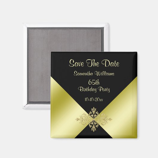 ブラック&金ゴールドエレガンス65th誕生日ザ・デイトを保存 マグネット (正面/裏面)
