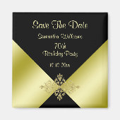 ブラック&金ゴールドエレガンス70誕生日ザ・デイトを保存 マグネット (正面)
