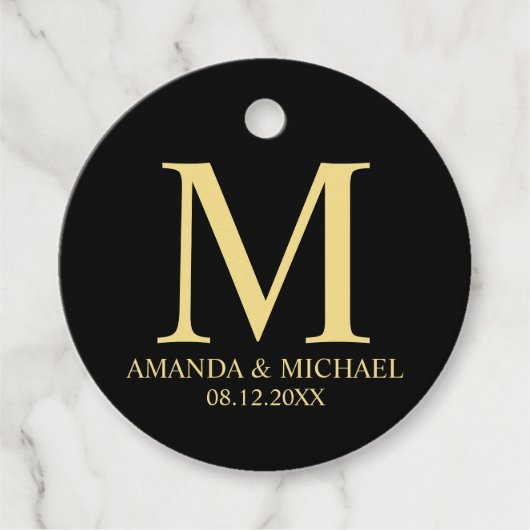 ブラック&金ゴールドエレガントな結婚式 フェイバータグ (正面)