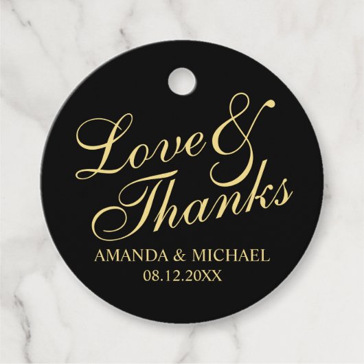 ブラック&金ゴールドエレガントな結婚式 フェイバータグ (正面)