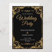 ブラック&金ゴールドエレガントウェディングパーティの招待状 招待状 (正面/裏面)