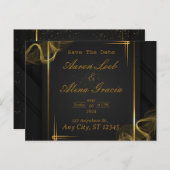 ブラック&金ゴールドエレガントウェディング招待状 ポストカード (正面/裏面)