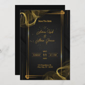 ブラック&金ゴールドエレガントウェディング招待状 招待状 (正面/裏面)
