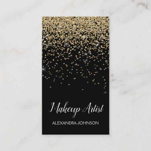 ブラック&金ゴールドエレガントグリッターメイクアップアーティスト 名刺 (正面)
