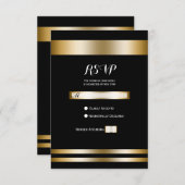 ブラック&金ゴールドエレガントシックパーティーウェディングRSVP 出欠カード (正面/裏面)