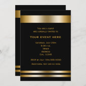ブラック&金ゴールドエレガントディナーパーティーイベント招待状 招待状 (正面/裏面)
