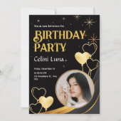 ブラック&金ゴールドエレガントハッピーバースデー招待状 招待状 (正面)