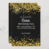 ブラック&金ゴールドエレガントバースデーパーティー招待状 招待状 (正面/裏面)