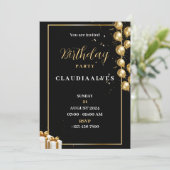 ブラック&金ゴールドエレガントバースデーパーティー招待状 招待状 (スタンド正面)