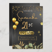 ブラック&金ゴールドエレガントバースデーパーティー招待状 招待状 (正面/裏面)