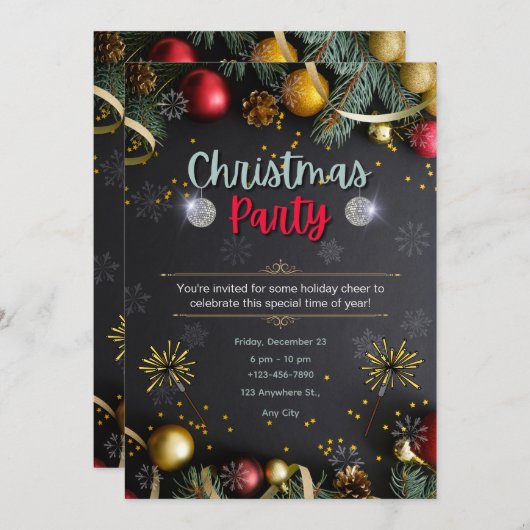 ブラック&金ゴールドエレガントパーティの招待状 招待状 (正面/裏面)