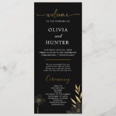 ブラック&金ゴールドエレガントフローラウェディングパーティープログラム プログラム (正面)