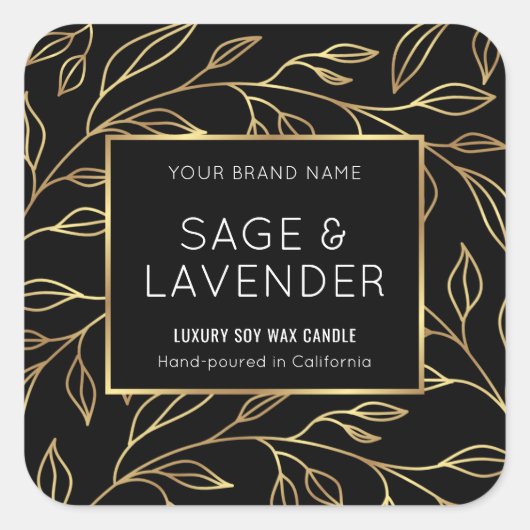 ブラック&金ゴールドエレガントフローラシック製品のJARラベル スクエアシール (正面)