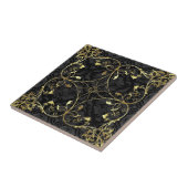 ブラック&金ゴールドエレガントフローラダマスクパターン2 タイル (側面)