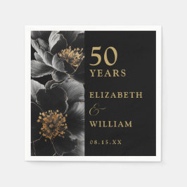 ブラック&金ゴールドエレガントフローラ50周年 スタンダードカクテルナプキン