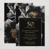 ブラック&金ゴールドエレガントフローラ50周年 招待状 (正面/裏面)