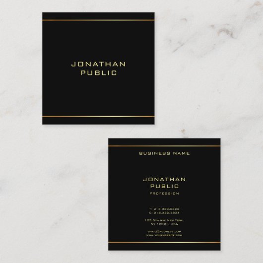 ブラック&金ゴールドエレガントプロフェッショナルトレンディー スクエア名刺 (正面/裏面)