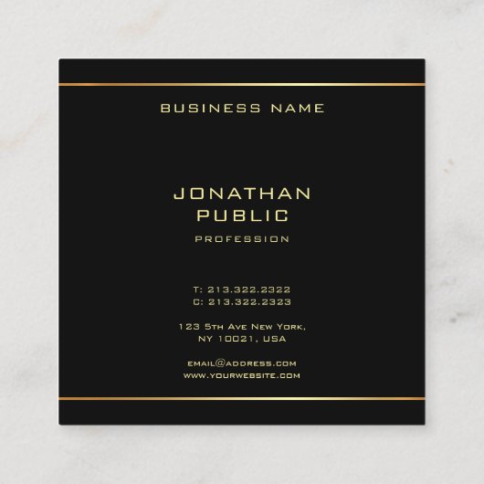 ブラック&金ゴールドエレガントプロフェッショナルトレンディー スクエア名刺 (裏面)