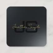 ブラック&金ゴールドエレガントモノグラムイニシャルプロフェッショナル スクエア名刺 (正面)