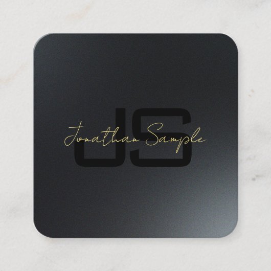 ブラック&金ゴールドエレガントモノグラムイニシャルプロフェッショナル スクエア名刺 (正面)