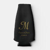 ブラック&金ゴールドエレガントモノグラムスクリプトパーティー ボトルクーラー (正面)