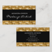 ブラック&金ゴールドエレガントラグジュアリークッションメイクアップアーティスト 名刺 (正面/裏面)