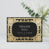 ブラック&金ゴールドエレガントロマンチックなヴィンテージ結婚式 サンキューカード (スタンド正面)