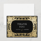 ブラック&金ゴールドエレガントロマンチックなヴィンテージ結婚式 サンキューカード (正面/裏面)