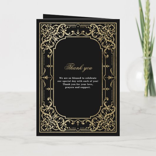 ブラック&金ゴールドエレガントロマンチックなヴィンテージ結婚式 プログラム (裏面)