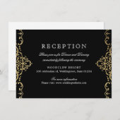 ブラック&金ゴールドエレガントヴィンテージウェディング披露宴 招待状 (正面/裏面)