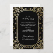 ブラック&金ゴールドエレガントヴィンテージウェディング詳細 エンクロージャーカード (正面/裏面)