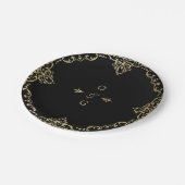 ブラック&金ゴールドエレガントヴィンテージ結婚式モノグラム ペーパープレート (アングル)