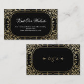 ブラック&金ゴールドエレガントヴィンテージ訪問Webサイトカード プレイスカード (正面/裏面)