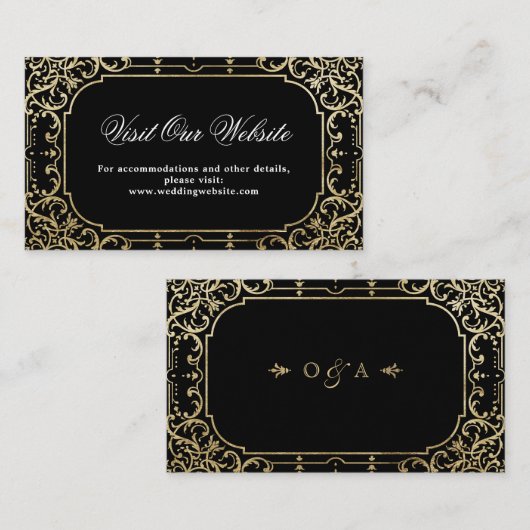 ブラック&金ゴールドエレガントヴィンテージ訪問Webサイトカード プレイスカード (正面/裏面)