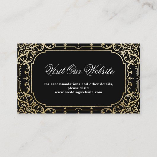 ブラック&金ゴールドエレガントヴィンテージ訪問Webサイトカード プレイスカード (正面)