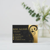 ブラック&金ゴールドエレガント会社の名刺 名刺 (スタンド正面)