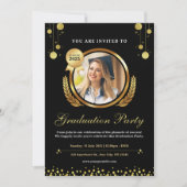 ブラック&金ゴールドエレガント卒業パーティー招待状 招待状 (正面)