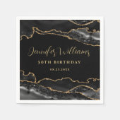 ブラック&金ゴールドエレガント成人誕生日パーティー スタンダードカクテルナプキン (正面)