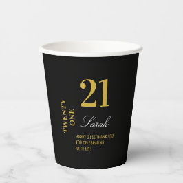 ブラック&金ゴールドエレガント21歳の誕生日パーティーカクテル 紙コップ